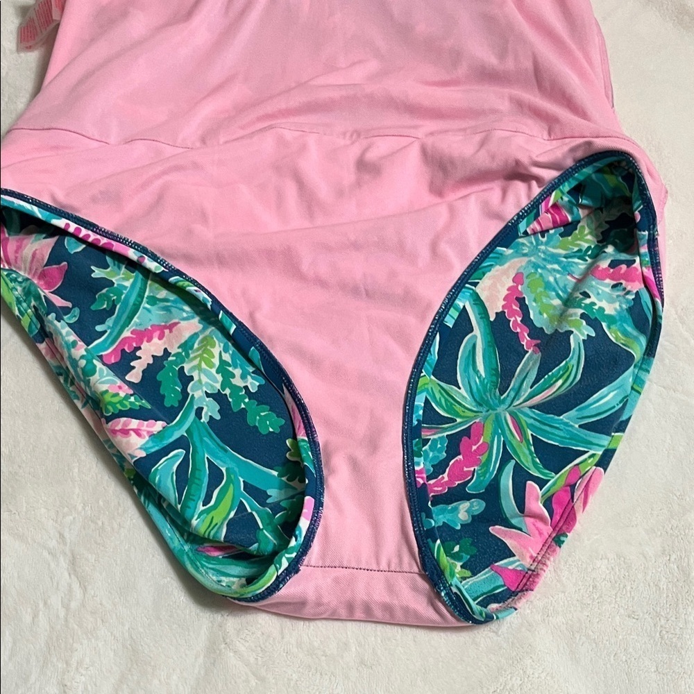 Lilly Pulitzer Blue and Pink Floral Kids One Piece - Picture 10 of 11